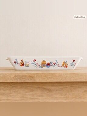 Vintage “Our Home” Japan Baking Dish – Retro Kitchen Scene, Fruit Bowls & Flour
